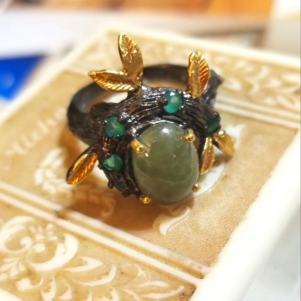 VTG Jade Chrome Diopside Gold & Sterling Artisan Ring - Picture 5 of 8